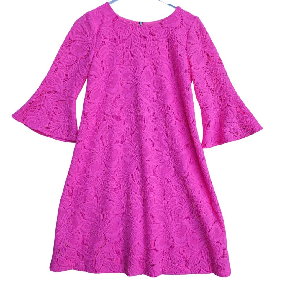 Lilly Pulitzer Pink Floral Lace Bell Sleeve Shift Dress XS